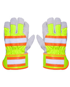 Gants de travail haute visibilité en cuir avec bande réfléchissante, gants de construction fluorescentes, EPI - Product Image 4