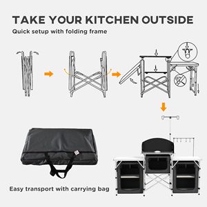 Tavolo Pieghevole Portatile da Campeggio in Alluminio Nero con Armadietti in Tessuto e Paravento per Camera da Letto, Palestra, Barbecue, Picnic, Campeggio - Product Image 6