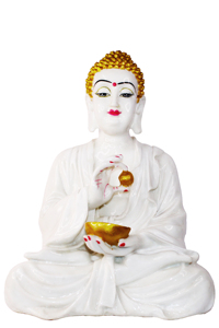Modern Ceramic Buddha Figure Round <b>Statue</b> with <b>Gold</b> Accents Handmade Eco-Friendly Asian Zen Art for Tabletop Living Room Decor - Product Image 2