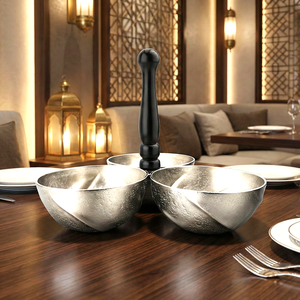 Juego de Tazones de Metal Plateado de Lujo con Asa de Madera, Tazón Premium para Servir Frutos Secos y Dulces para Ramadán, Calidad de Exportación, Nueva Colección - Product Image 1