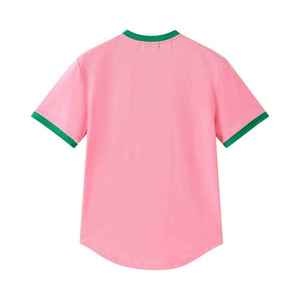 เสื้อยืดผู้หญิงสีชมพูเขียวเฮนลีย์แขนสั้นตัดเย็บแบบคอนทราสต์ติดกระดุมด้านหน้าเสื้อยืดลำลองสวมใส่ได้ทุกวัน - Product Image 3