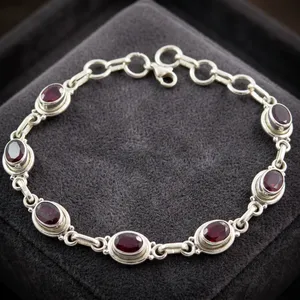 Red Quartz 925 Sterling Silver Bracelet Handmade Gemstone Jewelry Wholesale Elegant Link Chain for Women - Product Image 2