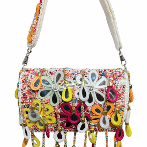 Luxury Handmade Beaded Clutch Bag for Women Designer Floral Evening Shoulder Bag with Tassels - Product Image 1