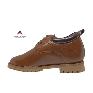 Chaussures Oxford en cuir véritable marron pour hommes, talon rehaussé dissimulé, lacets, bout rond, imperméables, antidérapantes, décontractées, habillées, formelles - Product Image 3