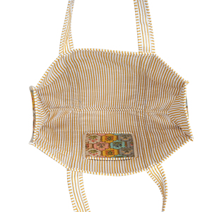 Bolso Tote Floral de Algodón Acolchado, Ecológico, Lavable, Reversible, Estilo Bohemio, Abierto por Arriba, para Todas las Temporadas, Hecho a Mano, para Compras y Playa - Product Image 6