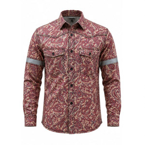 เสื้อเชิ้ตทำงานแขนยาวลายเพสลีย์สีแดงสำหรับผู้ชายพร้อมแถบสะท้อนแสงวัสดุผ้าฝ้ายชุดทำงานแฟชั่น - Product Image 2