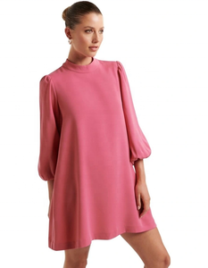 เดรสลำลองสุดฮิต คอสูง แขน 3/4 ทรงบลูซ ทรงเข้ารูป ความยาวมินิ ด้านหลังเปิดรูร้อยเชือกและกระดุม ผ้าทอ - Product Image 3