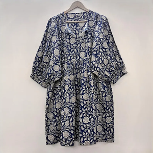 Vestido Casual Midi de Algodón Tejido con Estampado Floral para Mujer, Mangas Abullonadas, Cintura Imperio, Estilo Babydoll, Cuello en V, Corte Holgado - Product Image 4