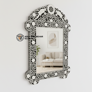 Black in White Bone Inlay Art Deco Eco-Friendly Wedding Wall <b>Mirror</b> Elegant Handcrafted Designer <b>Mirror</b> - Product Image 1