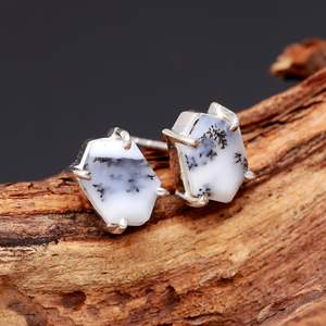 Pendientes de Plata de Ley 925 con Ágata Dendrítica Natural en Forma de Hexágono, Hechos a Mano, Piedra Blanca, Joyería Étnica, Regalo para Aniversario o Fiesta - Product Image 2