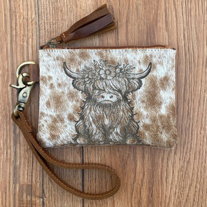 Cheveux de mode pour femmes sur cuir de vachette gravure Laser bracelet gland pochette à fermeture éclair peau de vache gravé au Laser porte-clés ensemble combiné - Product Image 2