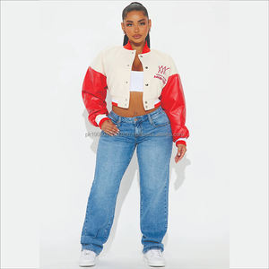 Haute Qualité Rouge Dames Letterman Crop Varsity Vestes Nouvelle Broderie En Gros Élégante pour Automne Hiver Uni Teint - Product Image 3