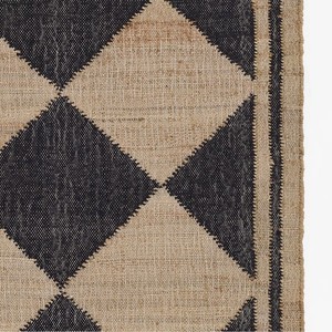 Modern Geometric Jute Hallway <b>Rug</b> Flat Weave <b>Non</b> <b>Slip</b> Eco-Friendly Reversible Low Pile Natural Black Border Design for Home Use - Product Image 2