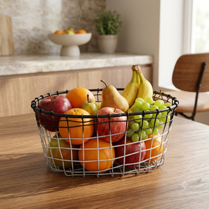 Corbeille à fruits en fil métallique noir, Organisateur de rangement de cuisine rond, Porte-fruits décoratif pour comptoir, pour la maison, la table à manger - Product Image 2