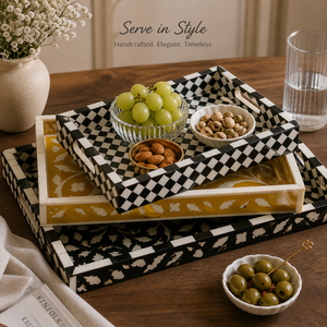 Colored Mother of Pearl Inlay Wooden Serving Tray | Handmade Ramadan Eid Decor Tray | Luxury Kitchenware Platter <b>Gift</b> Home Decor - Product Image 5