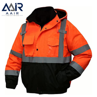 Veste de sécurité à capuche en polyester noir haute visibilité, fermeture éclair réfléchissante, vêtements de travail, logo personnalisé, uniforme pour les équipes de construction et de travaux routiers