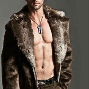 <b>Mens</b> Luxurious Fluffy Faux Fur Custom Artificial Fleece Fur <b>Jacket</b> Thick Winter Warm <b>Men</b> Fox Fur BlackBrown <b>Long</b> Coat - Product Image 4