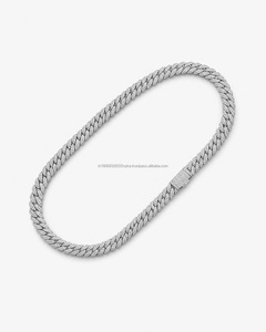 Men's 925 Silver Rhodium Plated Link <b>Chain</b> Necklace Iced Brilliant Cut Moissanite Hip Hop Style Pave Micro Insert Everyday Wear - Product Image 4