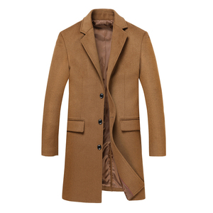 Abrigo de lana negro para hombre de talla grande, con cuello vuelto y botonadura sencilla, abrigo largo de invierno - Product Image 4