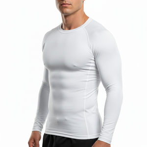 White Long Sleeve <b>Compression</b> <b>Shirt</b> <b>Men</b> Quick Dry Fitted Sports Top O Neck Athletic Training Tee Fight wear Rash guard - Product Image 2
