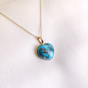Pendentif Cœur en Cuivre et Turquoise 15x16mm Plaqué Or 14K, Breloque de Bijoux Tendance pour Femme, Pendentif en Turquoise Naturelle, Vente en Gros - Product Image 5