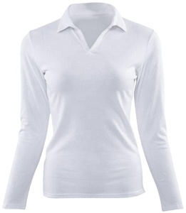 <b>Long</b>-<b>Sleeve</b> White <b>Polo</b> <b>Shirt</b> for Women Casual Plaid Style Breathable Quick Dry Anti-Pilling Directly From Bangladesh - Product Image 1