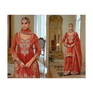 Nuevo Conjunto de Palazzo de Seda Chandniya Pura con Bordado Rico y Elaborado, Diseño Étnico, Kurta y Palazzo para Fiestas - Product Image 1