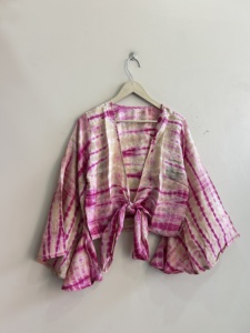 Women Vintage Silk Wrap Top <b>Boho</b> Crepe Silk Crop Top Bell Sleeve Tank Top Women Blouse - Product Image 4