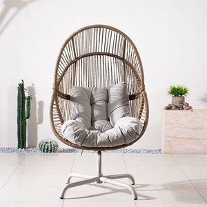 Sedia a dondolo marrone a forma di uovo con seduta imbottita, sedia da interno/esterno per patio con base in metallo - Product Image 2