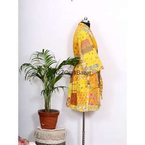 Kimono Kantha Hecho a Mano para Mujer, Cuello en V, Manga Tres Cuartos, Bata Corta de Invierno de Lujo, 100% Algodón, Secado Rápido, Suave - Product Image 5