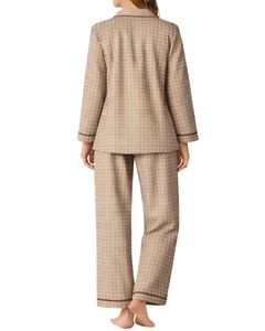 Ensemble de pyjama pour femmes en beige et marron à carreaux, manches longues, boutonné, vêtements de nuit en coton doux, ensemble de deux pièces, ensemble confortable pour se détendre - Product Image 2