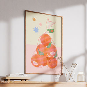 ศิลปะบนผืนผ้าใบสำหรับตกแต่งห้องครัว, โปสเตอร์ภาพประกอบผลไม้ส้มในถุงตาข่าย, ภาพพิมพ์ตกแต่งผนังห้องครัวน่ารัก - Product Image 3