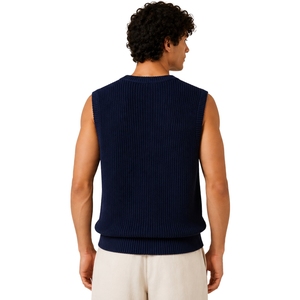 Gilet en tricot bleu marine pour homme, col en V, sans manches, pull léger et doux, décontracté, mode, logo personnalisé, fabricant OEM - Product Image 2