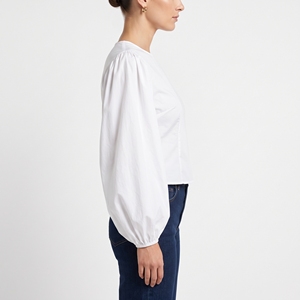Blusa Casual de Lino para Mujer, Corte Holgado, Manga Abullonada, Diseño Exclusivo, OEM ODM, Venta al Por Mayor, Fábrica, Logotipo Personalizado |   MOQ Bajo XS - Product Image 4