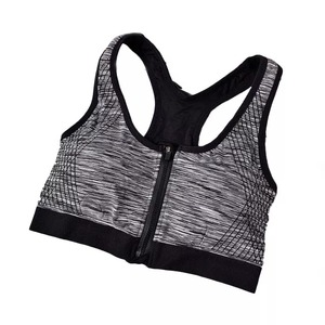Women's Racerback Sports Bra Striped <b>Mesh</b> Zipper Front Breathable Medium Support Fitness <b>Top</b> Seamless Design - Product Image 1