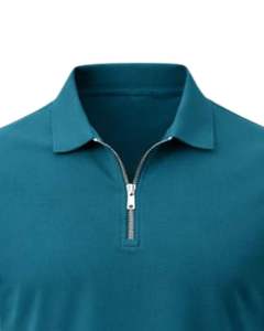 Teal Green Mens Cotton <b>Shirt</b> With Half <b>Zip</b> Collar Slim Fit Short Sleeve Casual Summer Wear OEM Manufacturer Bulk Supply - Product Image 3