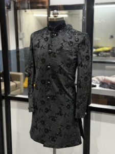 Premium Black <b>Velvet</b> Sherwani Long <b>Jacket</b> Bandhgala Wedding Party Groom Wear Private Label Manufacturer Ethnic Outfit OEM ODM - Product Image 2