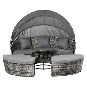 Set Divano da Esterno in Vimini a 4 Pezzi con Baldacchino, Cuscini e Tavolino da Caffè - Product Image 1
