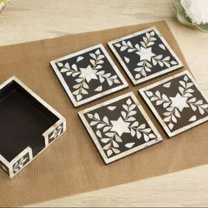 Sous-verres carrés classiques en résine MDF, fabrication indienne, style luxe royal, incrustation osseuse, qualité export pour la maison - Product Image 3