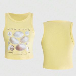 Top Corto Personalizado con Estampado de Conchas Marinas para Mujer, Sin Mangas, de Algodón, Informal, Veraniego, con Diseño Gráfico, Venta al Por Mayor, Fabricante OEM - Product Image 1
