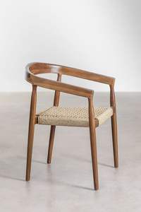 Chaise de salle à manger en teck de style scandinave avec assise et dossier en rotin tressé, mobilier d'intérieur écologique léger pour restaurant - Product Image 5