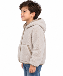 Veste à capuche en polaire Sherpa crème de qualité supérieure pour enfants, chaude, entièrement zippée, en polaire Teddy Borg, pour garçons et filles, douce et moelleuse - Product Image 2