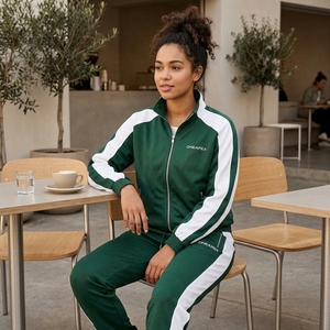 Ensemble de survêtement unisexe vert et blanc, veste athlétique à fermeture éclair intégrale, pantalon de jogging, vêtements de sport, entraînement, gym, course à pied, logo personnalisé - Product Image 6