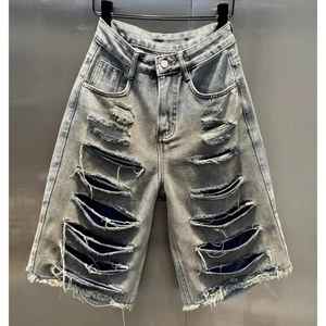 Shorts Bermuda en jean délavé pour homme, taille mi-haute, écoresponsables, à coutures invisibles, taille élastique, anti-plis, couleur unie, vente en gros - Product Image 3