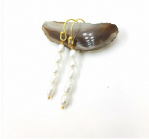 Pendientes colgantes de perlas redondas con cinco perlas y piedras preciosas, pendientes de perlas al por mayor, pendientes de perlas colgantes - Product Image 6