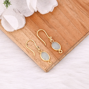 Boucles d'oreilles pendantes élégantes en calcédoine aqua pour femmes, bijoux en pierres précieuses faits à la main - Product Image 2
