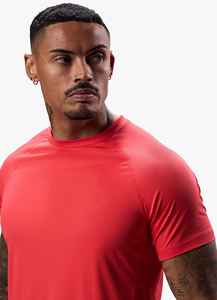 mens <b>red</b> athletic t <b>shirt</b> performance fit short sleeve breathable polyester custom logo training gym wear bulk supply - Product Image 4