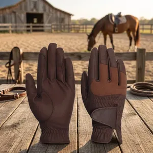 Gants en cuir marron à doigts entiers avec paume en mesh antidérapante, gants de conduite en plein air unisexes, hiver, à enfiler - Product Image 2