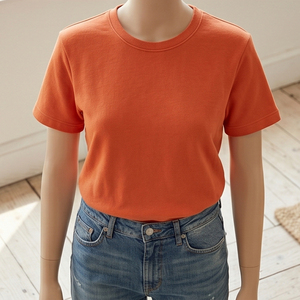 T-shirt en molleton français à col rond et manches courtes pour femme, 100% coton, coupe classique, vêtements décontractés printemps-été, t-shirts en molleton français - Product Image 3