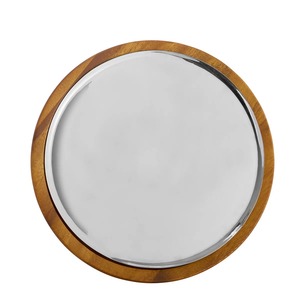 Round <b>Mirrored</b> Storage <b>Tray</b> With Wooden Frame Minimalist Design For Table Top Organization - Product Image 3